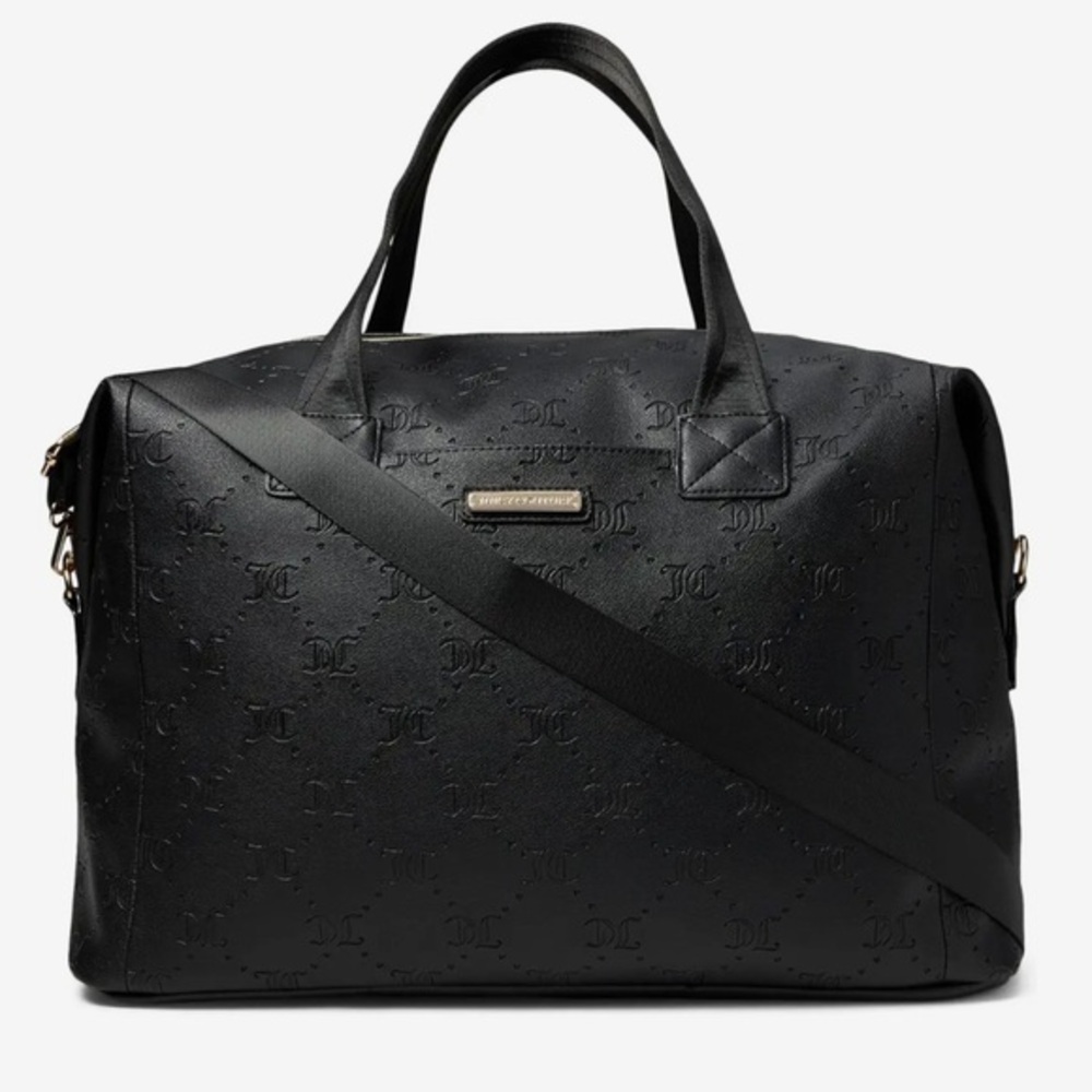 Juicy Couture Black Embossed Bag NEW Bestseller Word Play Overnighter travel bag